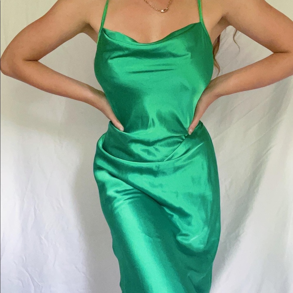 Green Bebe Satin Slip Dress
